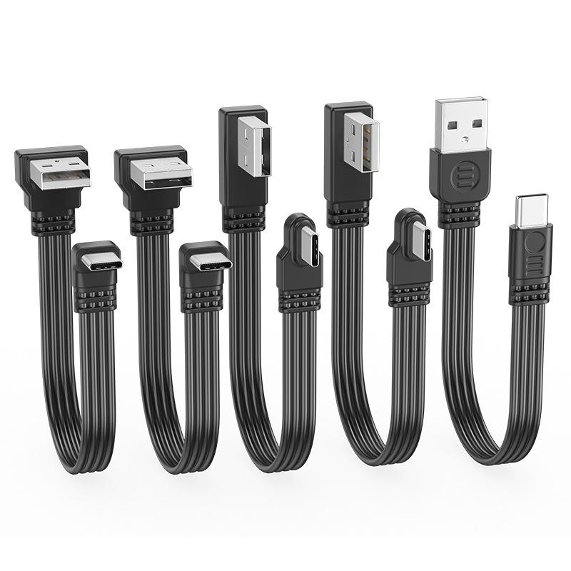 USB2.0 To Type C Data Cable Splitter Up Down Left Right Angle Wire Flat Cord USB C Data Transfer 2A Powe Supply Sync Extend Line