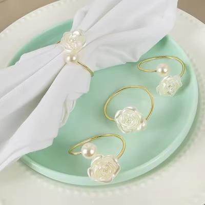 10PC Valentine's Day Wedding Pearl Napkin Clasp Roses Creative Round Pearl Napkin Rings for Restaurant Family Table Decoration
