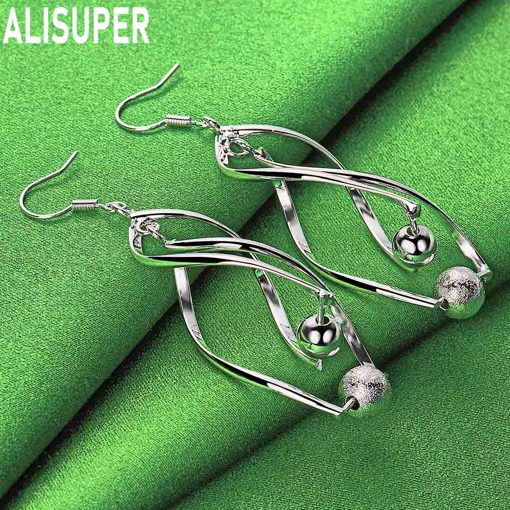 925 Sterling Silver Matte Smooth Bead Pendant with Piercing Earrings Fashion Charm Wedding Jewelry