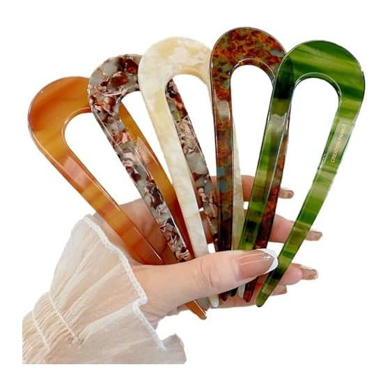 U-Shaped Hair Sticks 5-Piece Set Tortoiseshell-Style