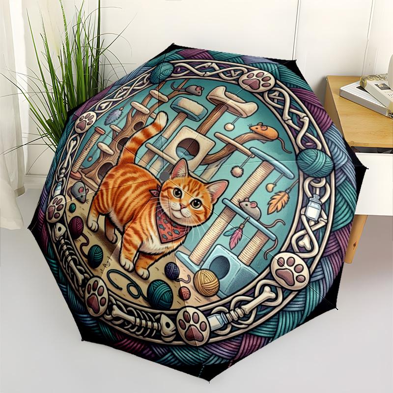 Cats Whiskers Adventure pattern umbrella, portable and foldable design, 8 ribs, a casual accessory for Halloween, Christmas, and birthday gifts.