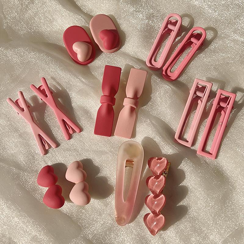 

14 Pcs Fashion Dopamine Pink Geometric Heart-shaped Bow Hair Clips For Women Girls Party Hair Accessories