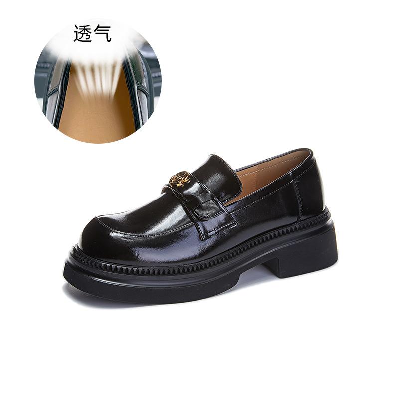 New loafers women's 2025 spring shallow thick heel small leather shoes fashion shoes women's small fragrant single shoes women