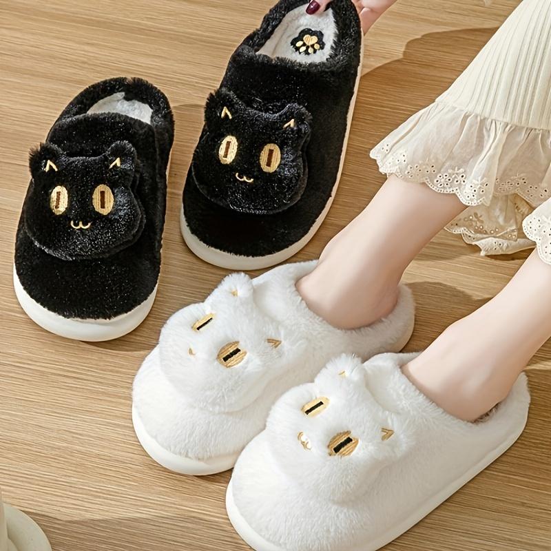 Cute Cartoon Cat Winter Slippers, Closed Toe Super Soft Plush Warm Shoes, Cozy Indoor Novelty Slippers