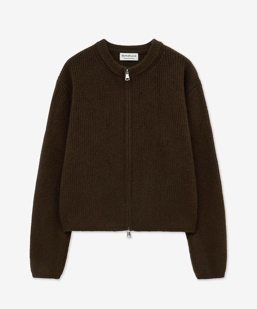 Blond9 Basic Two-Way Knit Zip-Up Cardigan_Brown