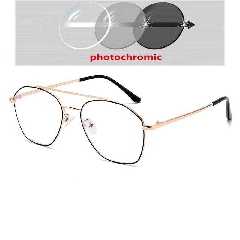 0 -0.5 -0.75 To -6.0 Double Beam Polygon Blue Light Blocking Myopia Glasses Metal Prescription Eyewear