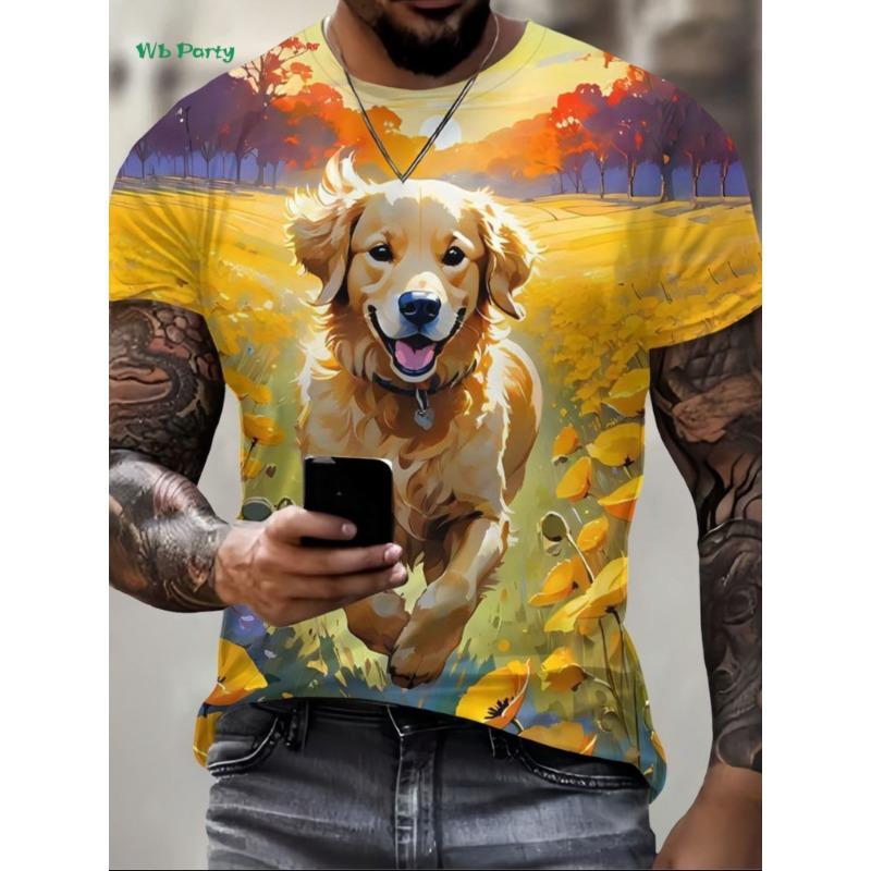 Lustiges 3D-Tier Herren-T-Shirt Sommer Street Herren Kurzarm-T-Shirt Rundhals Herren-T-Shirt Vielseitige Übergroße Herrenbekleidung