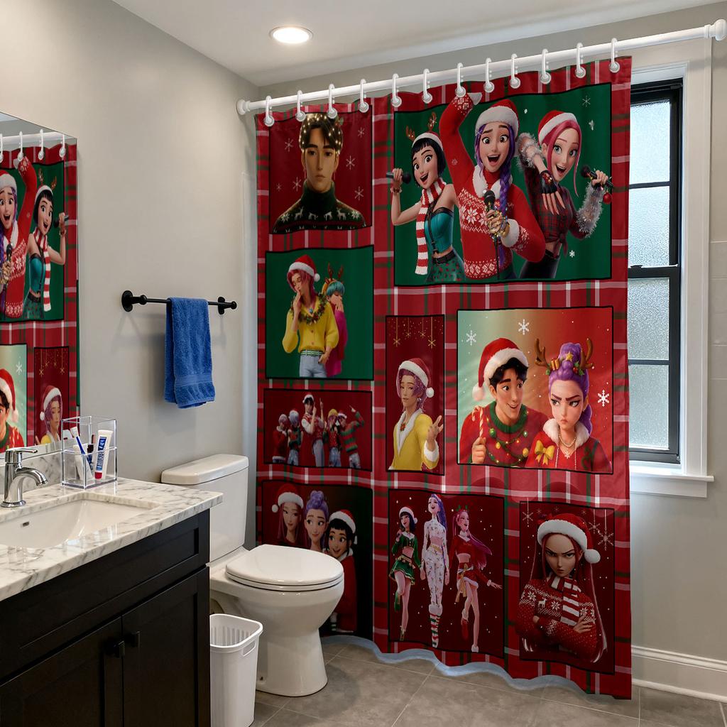 1Pc K-Pop Demon Hunters Printed Waterproof Shower Curtain Privacy Hanging Curtain With 12 Hooks Multiple Sizes Machine Washable