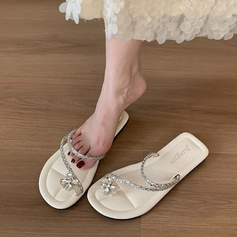 Fashion Woman Slippers Outside Rhinestone Shoes for Women Elegant and Fashionable Pvc Sandals Wholesale Casual Unique Original 39 Slides
