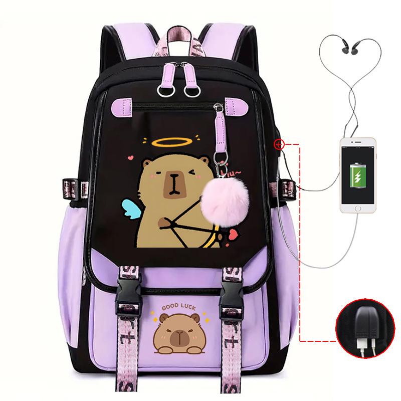 Campus Universal School Bag Kapibara Personality Trend USB Multifunctional Backpack Student New