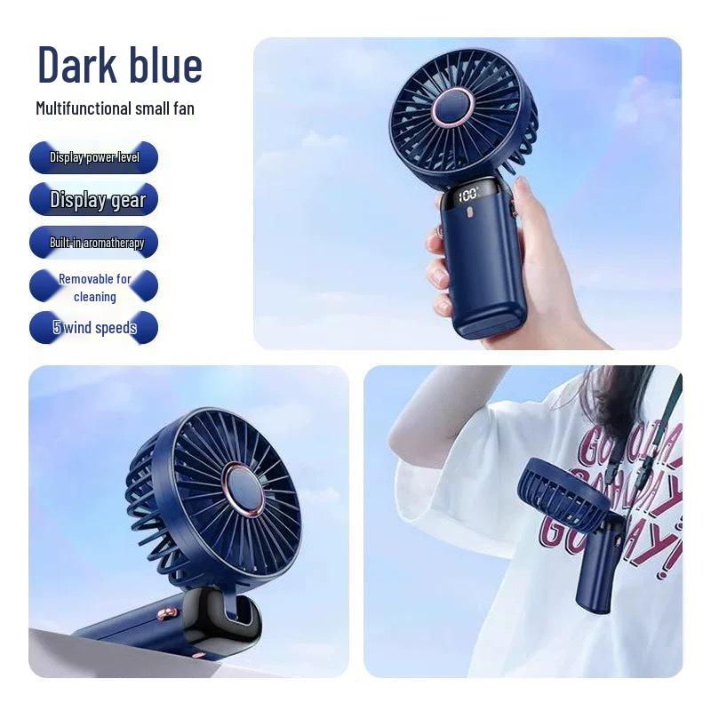 N15 Portable Handheld USB Rechargeable Silent Fan with Digital Display & Foldable Aromatherapy Feature 3000mAh with strap and aromatherapy