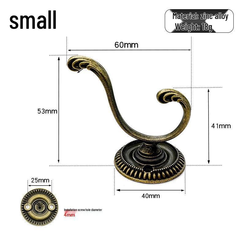 European Retro Wall-Mounted Double Clothes Hook, Antique Green Zinc Alloy, Door Hat Hook