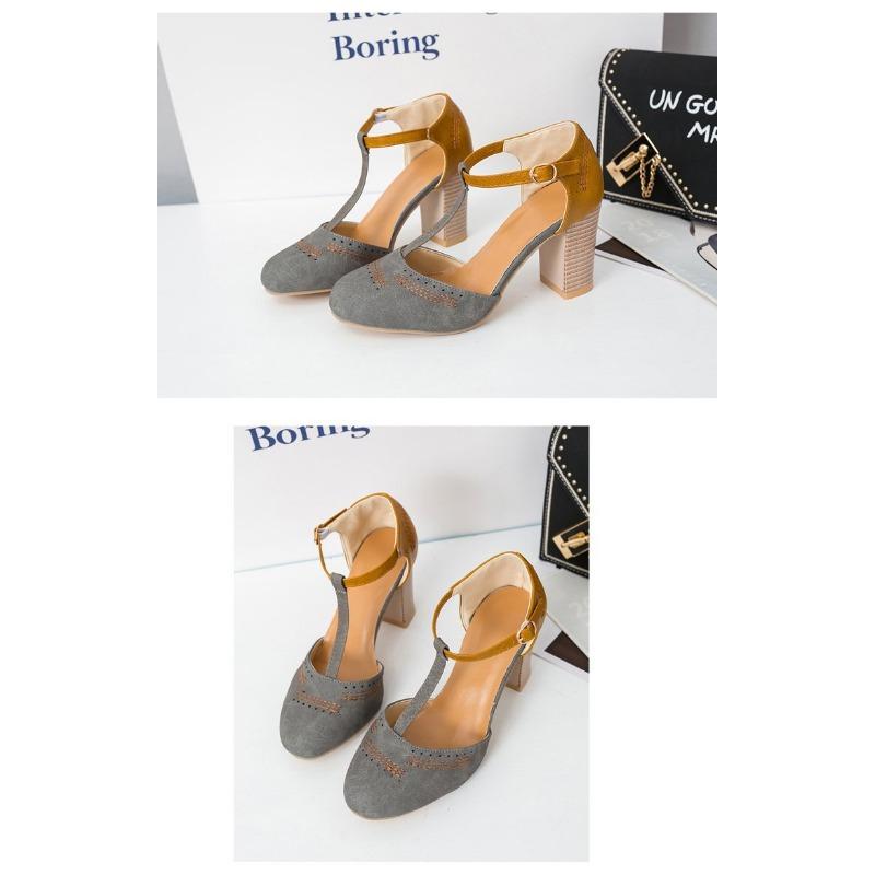 Spring and Summer New Europe and The United States and The United States Retro Round Head Colorful Dingbats Buckle Shoes