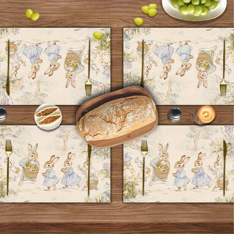 4pcs Classic Rabbit And Friends Multi-Position Printed Placemats - Washable, Suitable for Holiday Parties, Home Decor, Kitchen Countertops
