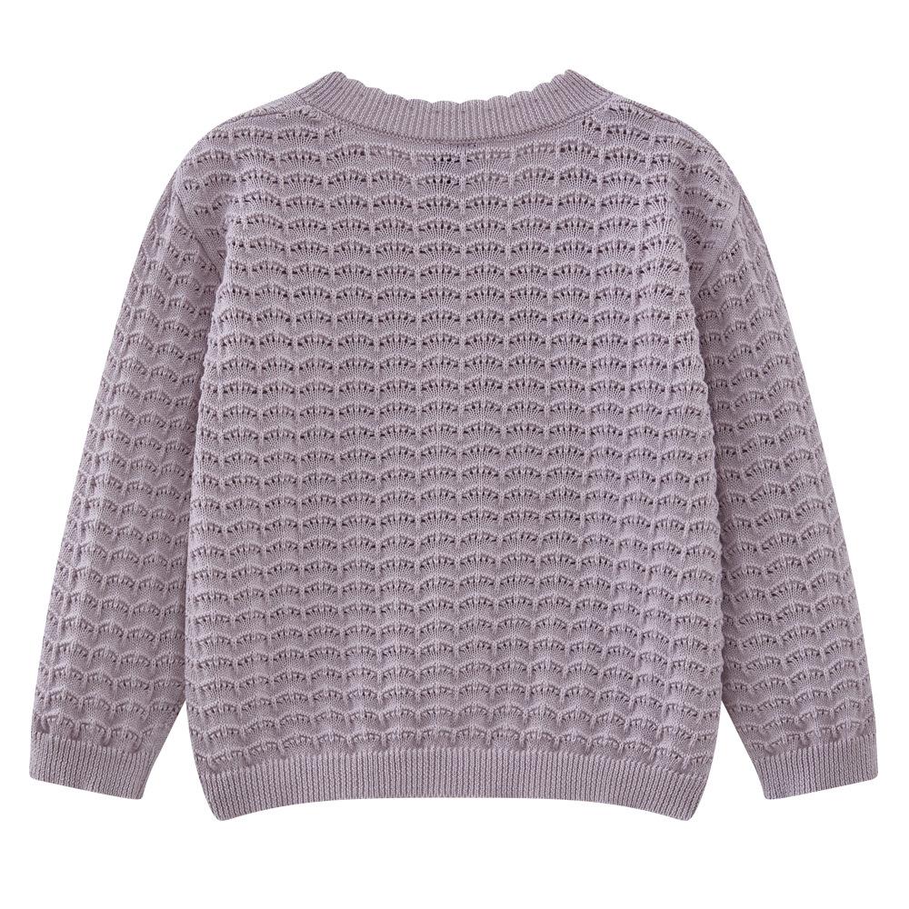 Girls' Knitted Cardigan Spring and Autumn Thin Hollow Children's Sweater Long Sleeve Pure Cotton Top Coat Stylish