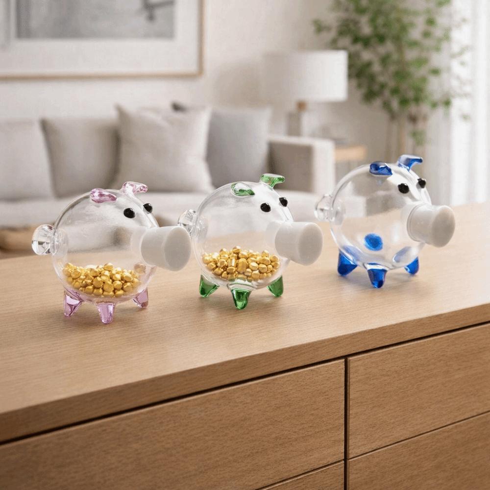 Visible Pig Shape Piggy Bank Cartoon Golden Beans Container Delicate Piggy Money Bank Home Decor