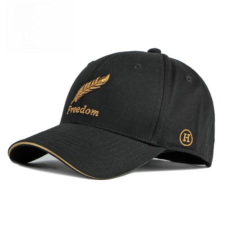 Unisex Embroidered Freedom Feather Baseball Cap Classic Curved Brim Sunshade Peaked Cap Casual Hard Top Hat for Men and Women