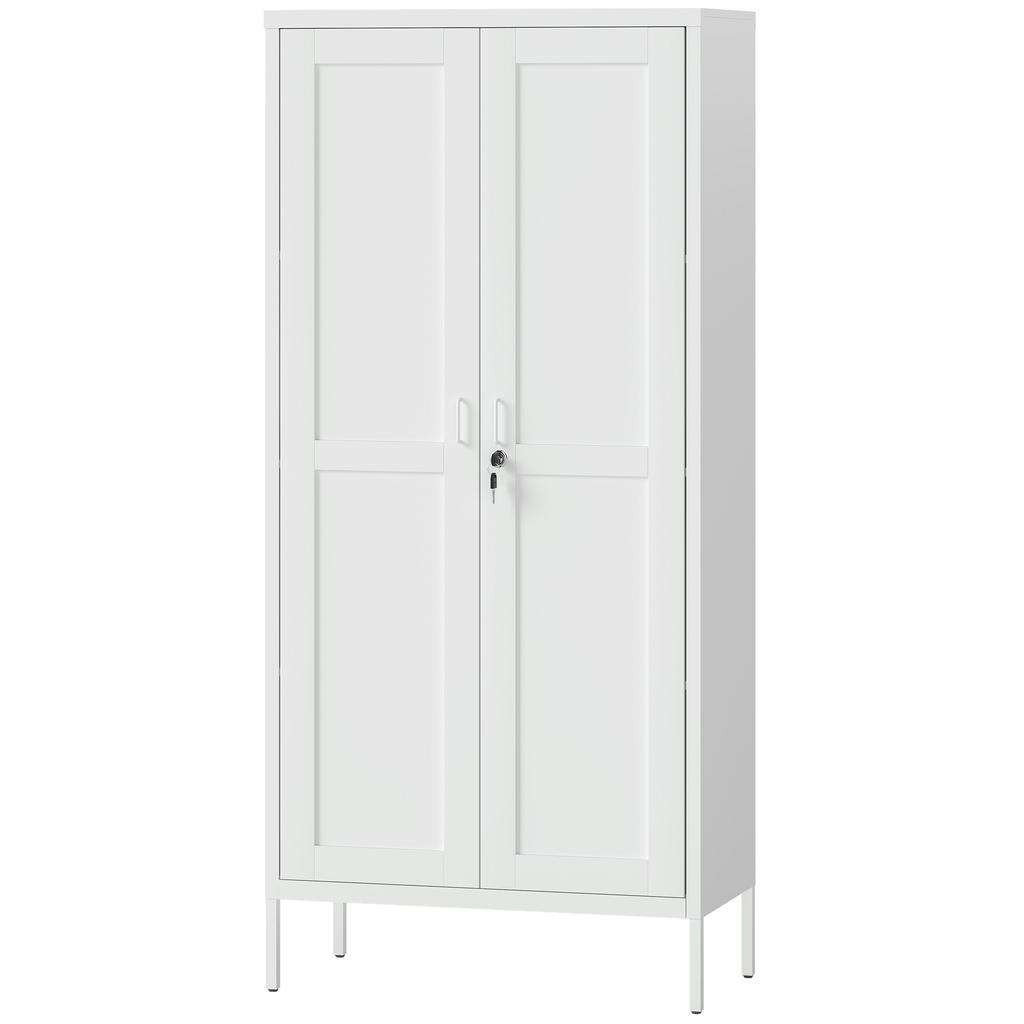 Steel Office Cabinet With 3 Adjustable Shelves Lock And 2 Keys 80x40x175 Cm White