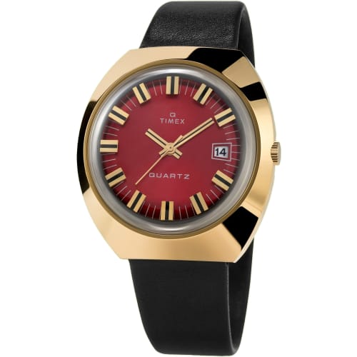 

Timex Men s Q 1972 Reissue Date 43mm Quartz Watch, Black/Gold/Burgundy, Modern