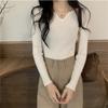 Temperament Knit Shirt Female Autumn Student Top New Design Sense of Niche Short Slim-fit V-neck Base Shirt