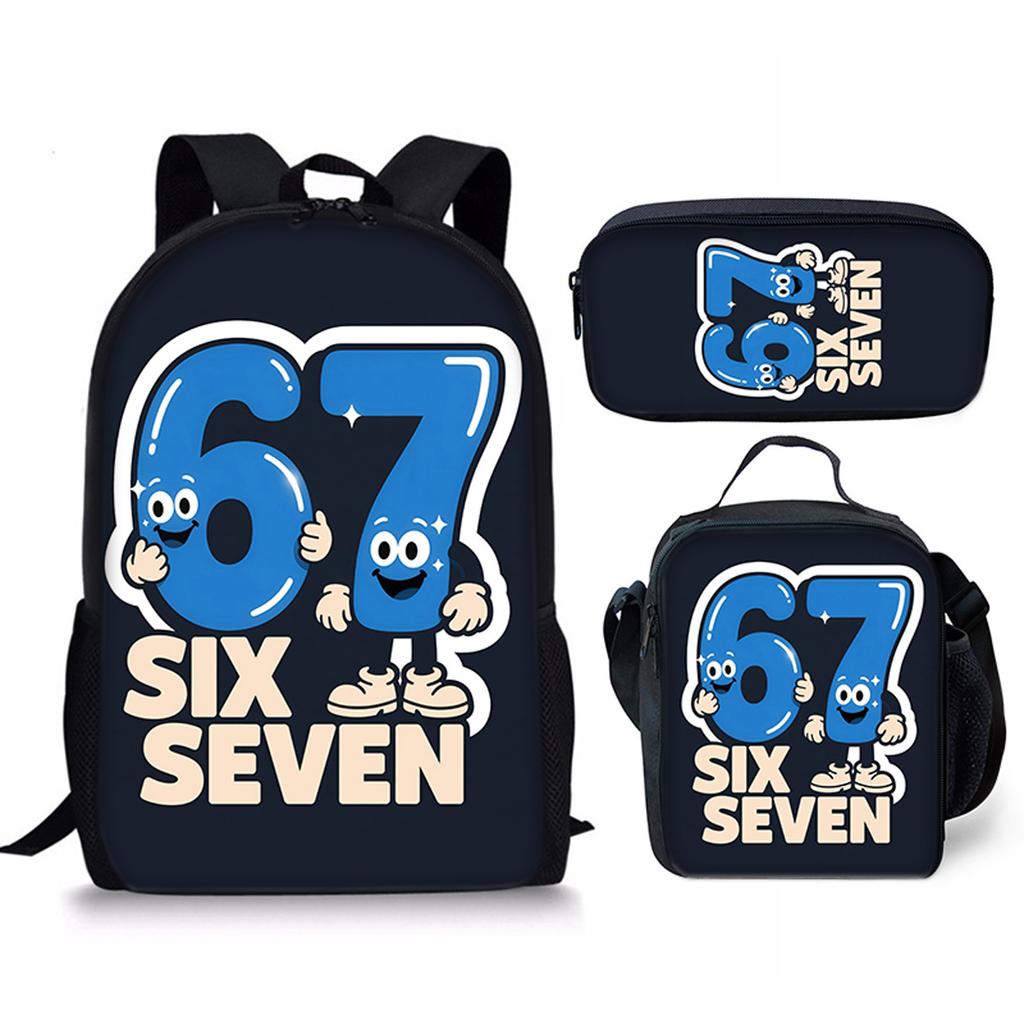 Hip Hop Popular Funny 67 Six Seven 3D Print 3pcs/Set Pupil School Bags Laptop Daypack Backpack Crossbody Lunch Bag Pencil Case