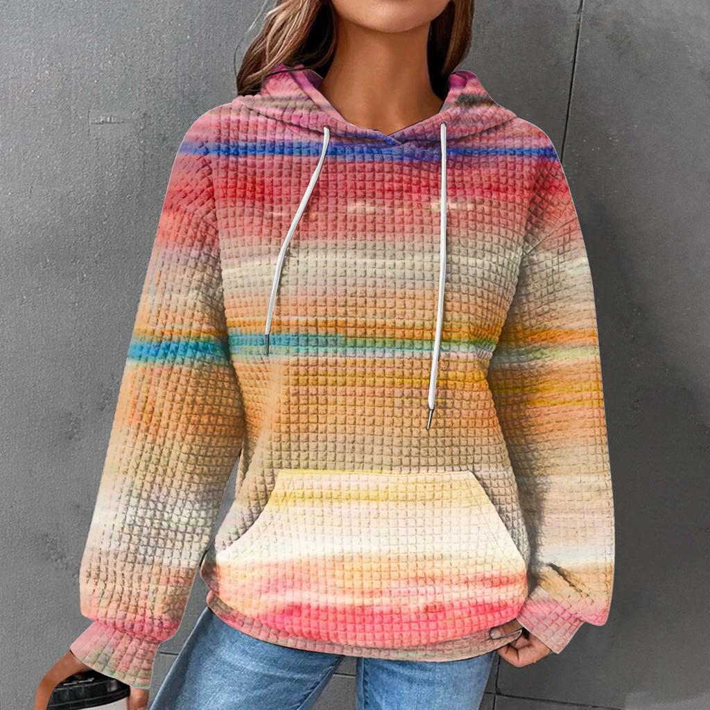 Spring Women's Hoodies Causal Long Sleeve Hoodies Autumn Vintage Rainbow Casual Sweatshirts Pullovers Streetwear Women's Clothing