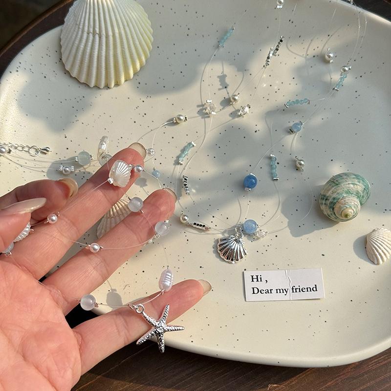 Starfish Shell Necklace Beach Vacation Style Pendant Necklace for Women Fashion Collarbone Chain Summer Sweet Jewelry Gift