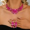 Diamond Inlaid High-end Alloy Multi-color Necklace Earrings Suitable for Women's Vacation Travel Eye-catching Accessories