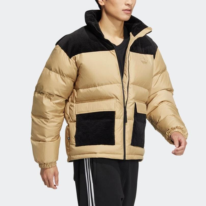 Adidas Originals Trefoil Embroidered Logo Zip-Up Collar Down Jacket Men Outerwear Brown HS7282