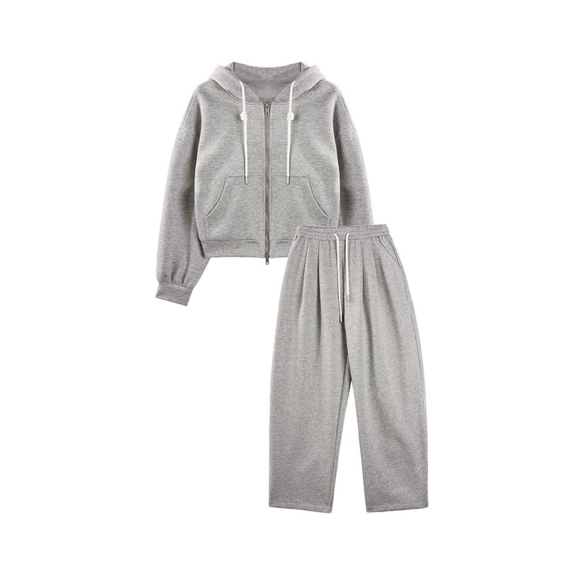 

Designer plus Loose Pull Gray Double Zipper Outwear Casual Loose Pants Sweatshirt Suit 25 New Arrival Gray M