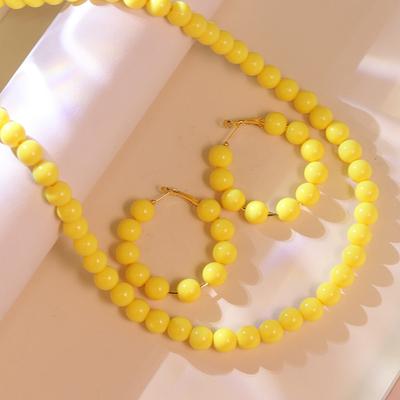 Summer Earrings Dopamine Acrylic Stud Earrings Beaded Pendant Exaggerated Retro Millet Bead Necklace Set Jewelry Women
