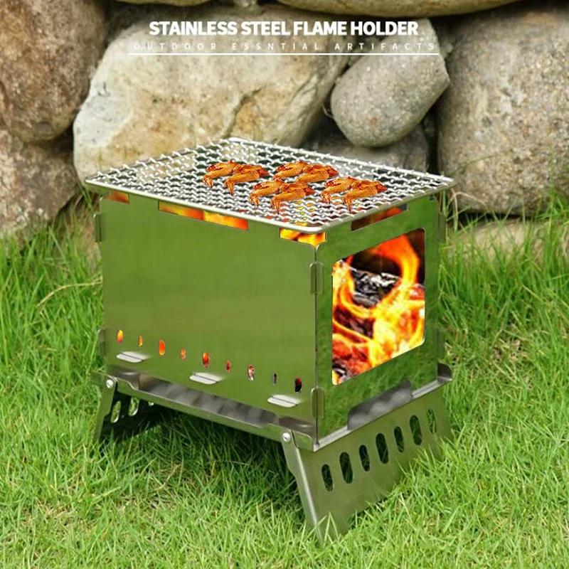 Portable Camping Tent Stove Outdoor Wood Fire Heater Quick Assembly Backpacking Hiking Stainless Steel Burning Stove Camping