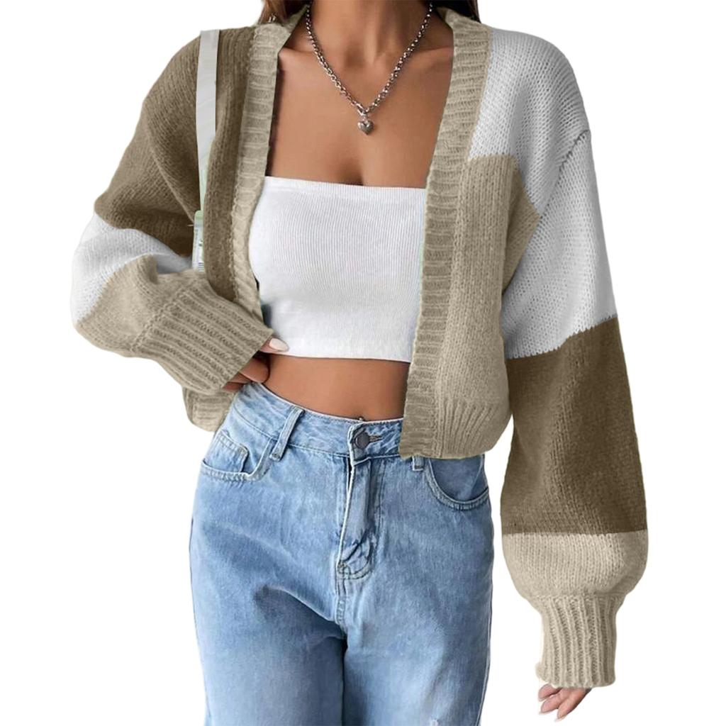 Women's Versatile Colorblock Casual Striped Long-sleeved Knitted Sweater Jacket
