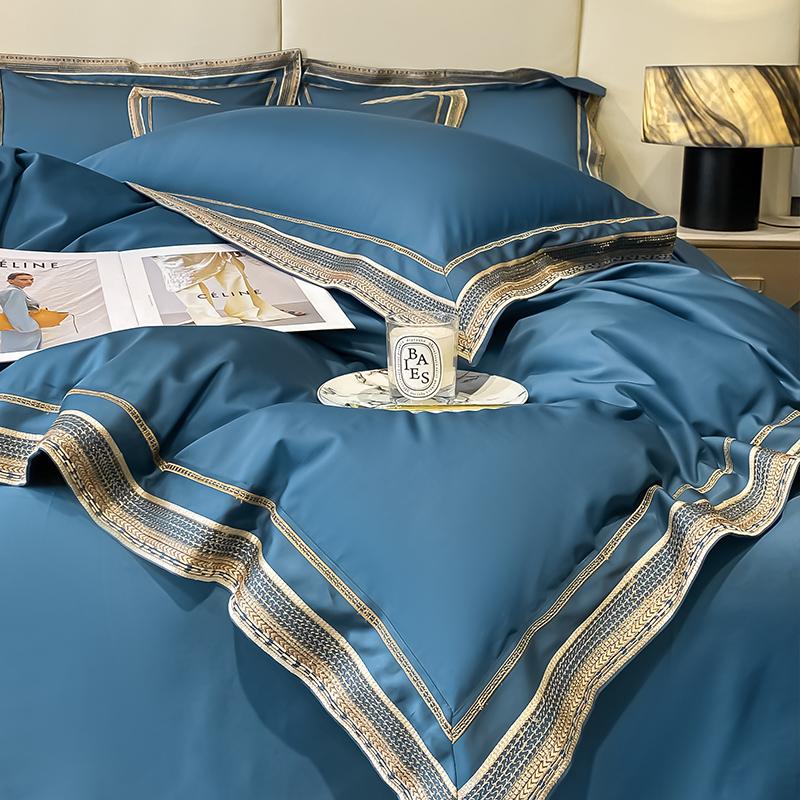 Premium 1000TC Egyptian Cotton Luxury Gold Embroidery Hotel Style Bedding Set Duvet Cover Flat/Fitted Bed Sheet Pillowcases 4Pcs