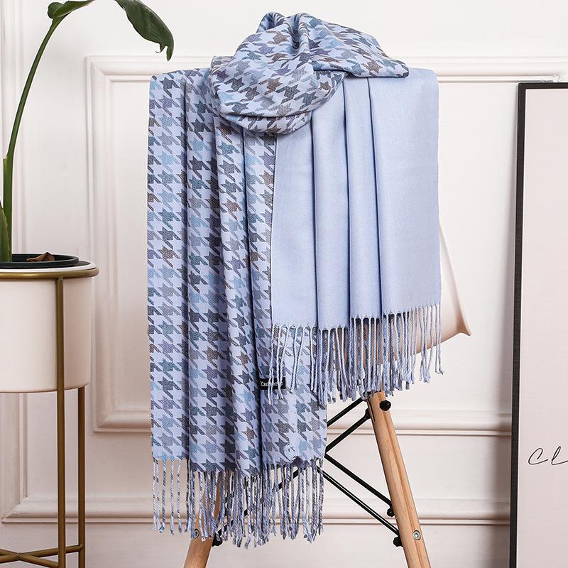 Double Sided Houndstooth Scarf for Women Winter Couple Wool Imitation Cashmere Scarf Men's Shawl Versatile Red Scarf