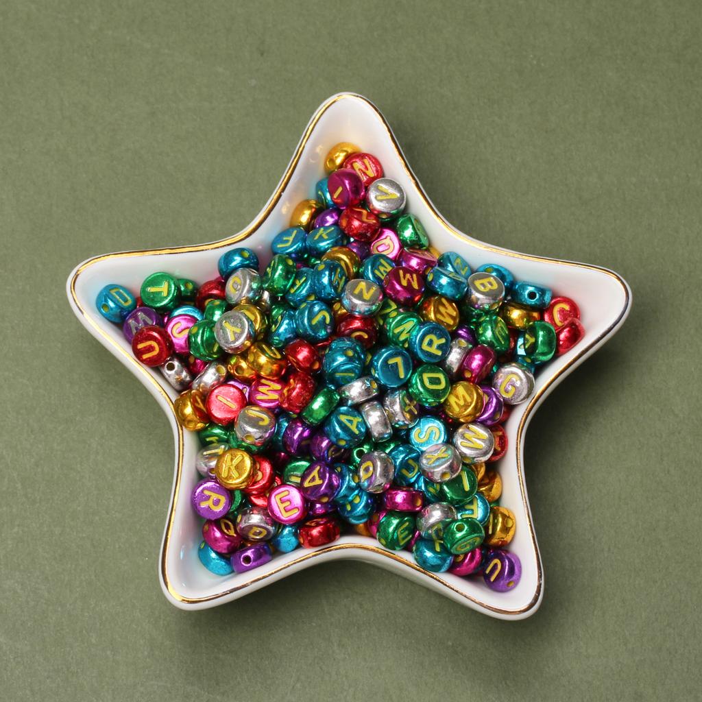 100Pcs/lot 7mm Colored A-Z Letter Beads Acrylic Round Flat Letter Spacer Beads Jewelry Making Handmade DIY Bracelet Necklace