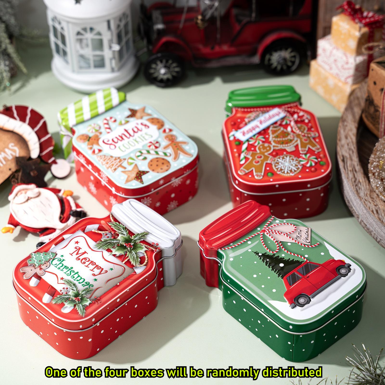 

Christmas Candy Box Mason Jar Shape Cookie Container Metal Gift Box Party Favors Holiday Storage Reusable Treats Decorative Jar