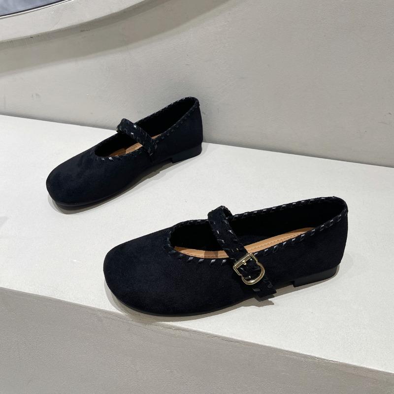 

Fashion French Retro Style One-word Buckle Strap Mary Jane Single Shoes Women s Flat Sole 2025 Early Autumn New 40 чёрный