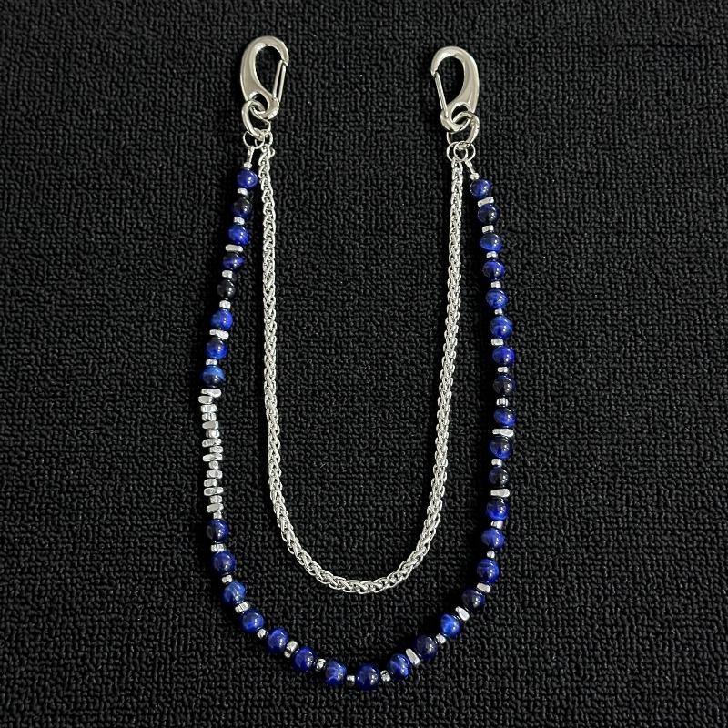 Meier Blue mist broken silver double-layer trouser chain, niche high-end belt, handmade beaded waist accessories