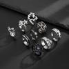 9pcs Stylish Gothic Rings Set for Men and Women Thorn Silver Collection with Unique Heart Snake and Skull Designs