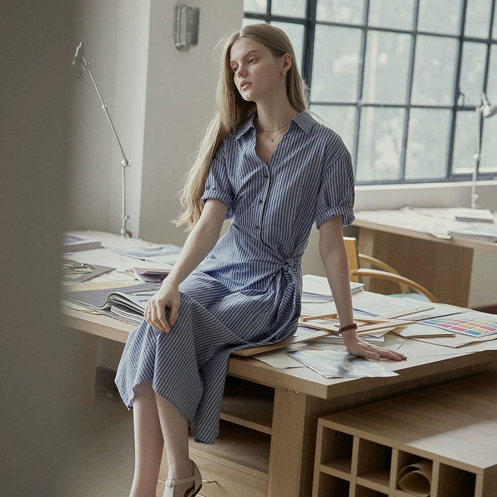 Peulaudeumali Pm_Pinstripe Wrap Shirt Dress