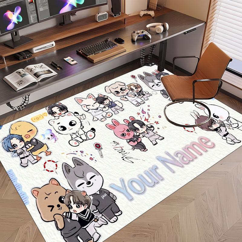 Custom Name Crystal Velvet Rug,Stray Kids Comfortable Anti Slip Floor Mat For Room Decoration
