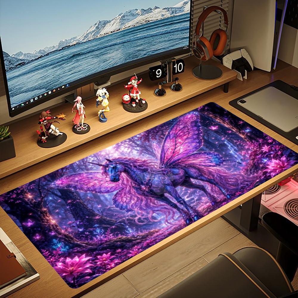 Large XXL Gaming Mouse Pad Magical Winged Unicorn Cosmic Shark Non-Slip Rubber Deskmat Keyboard Fantasy Sea Forest Art Mousepad