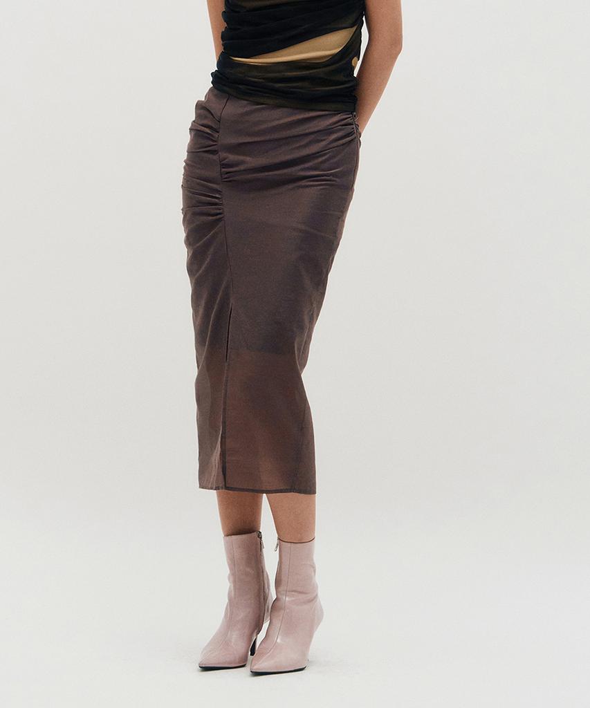 Kimjisu Sheer Shirring Slit Skirt _ Brown