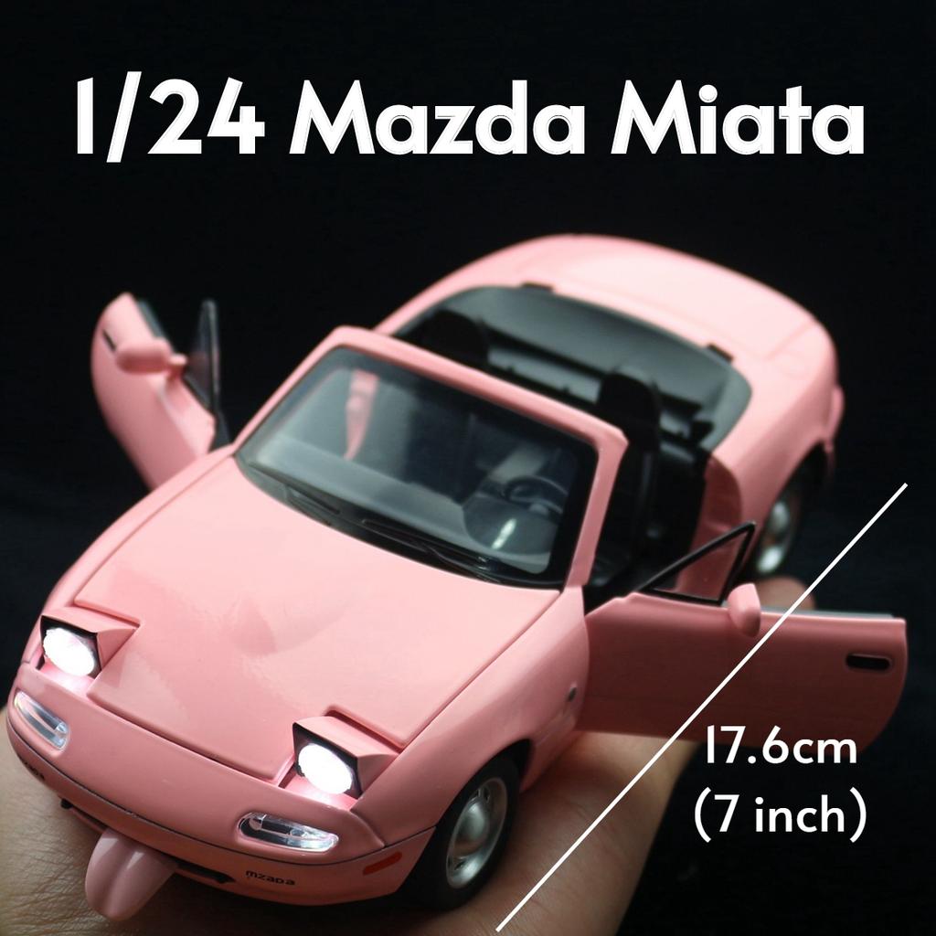 1/24 Mazda Miata MX5 Roadster Toy Car Model Diecast Alloy Metal Miniature Vehicle Model Sound & Light Collection Gift for Boy