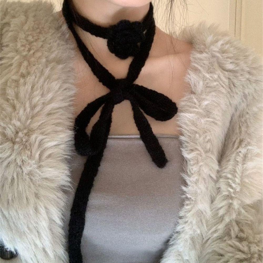 Dressing Decoration Knitted Scarf Handmade Crocheted Long Narrow Scarves Rose Wool Shawl Outdoor