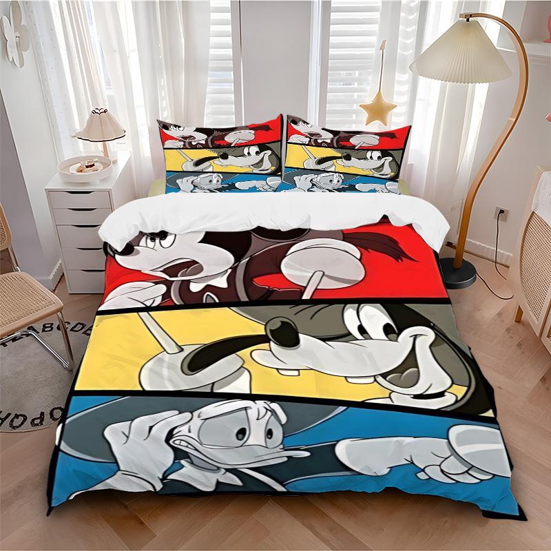 3pcs Mickey, Donald Duck Printed Bedding Set, Breathable And Soft, Machine Washable, Christmas Gift, Suitable for Bedroom Decoration, 085