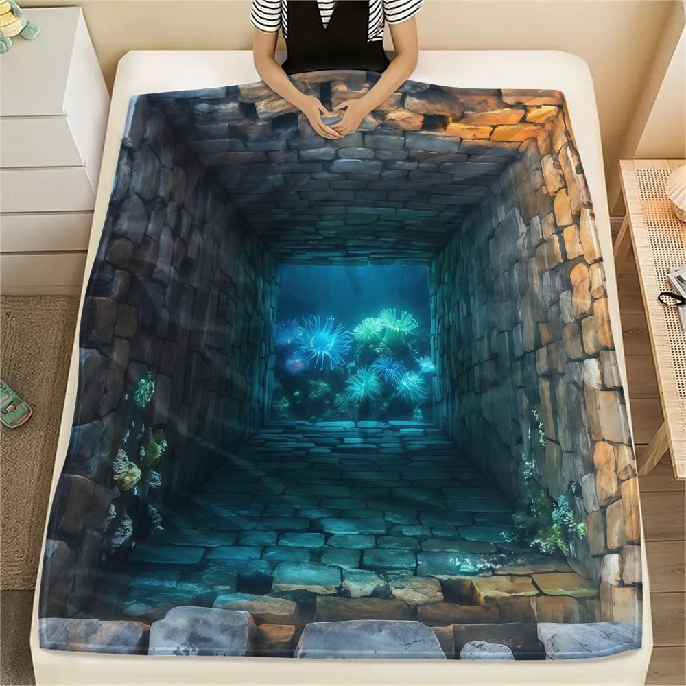1PC Visual effects  Print FlAannel Blanket, High quality Comfortable for All Seasons, Home Decor, Warmth and Comfort