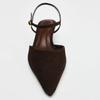 Brown Faux Suede Pointed Toe Pumps for Women Fashion Ankle Strap Kitten Heel Designer Shoes Unique Metal Buckle Slingback Shoes