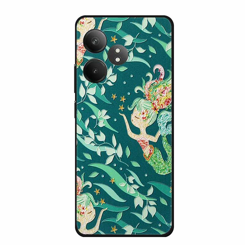 3D Emboss Case For Realme Narzo N61 Note 60 50 Realme GT 6 6T Neo6 SE C61 C63 Phone Case Flowers Black Silicone Soft Back Cover
